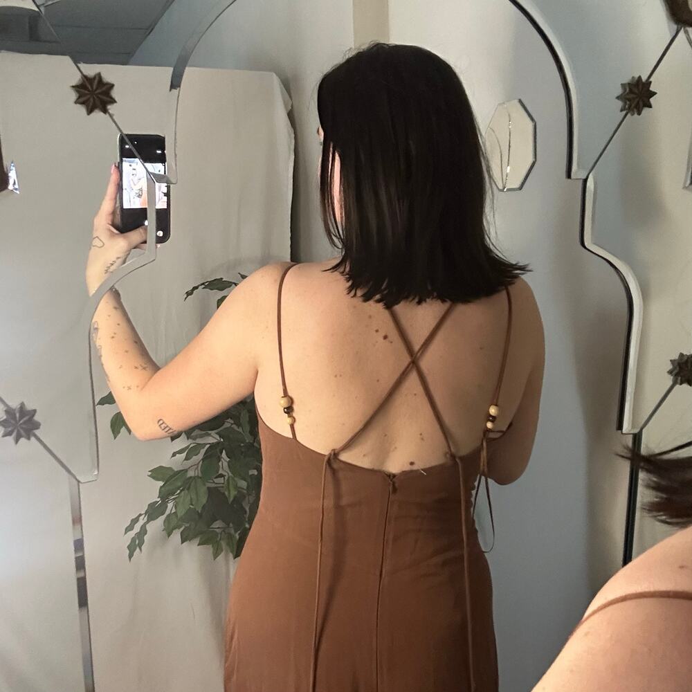 Zara Cut Out Strappy Maxi Dress Brown Size Large - Picture 6 of 7